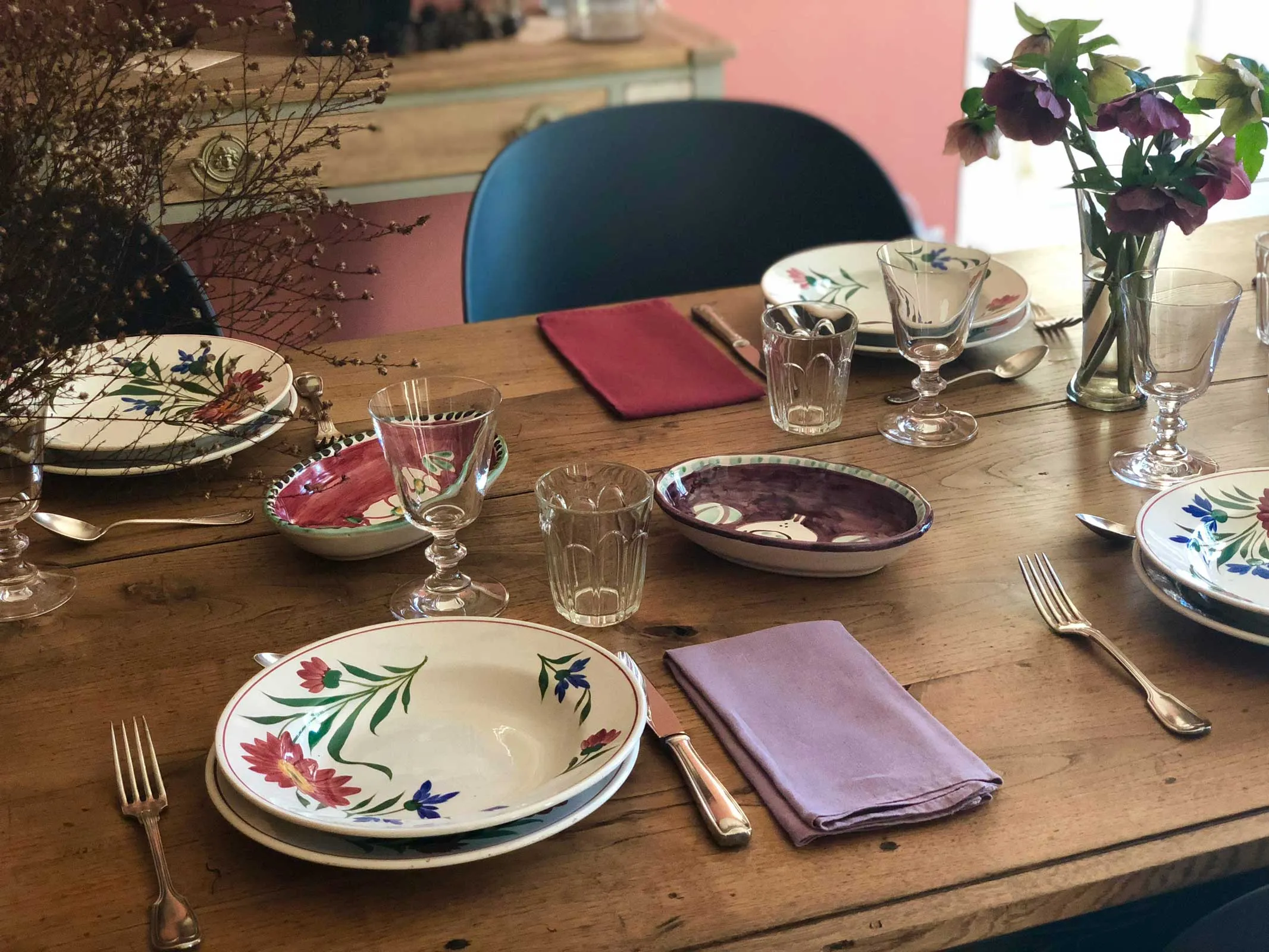 table setting rustic spring flower plates